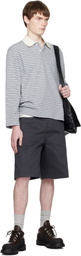 COOR Navy Cotton Blend Stitch Pointed Bermuda Shorts