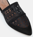 Alaïa Laser-cut mesh and suede slippers