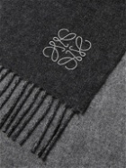LOEWE - Fringed Logo-Embroidered Two-Tone Wool and Cashmere-Blend Scarf