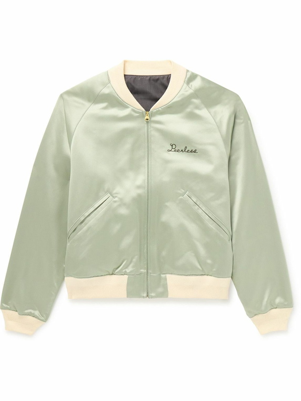 Photo: Visvim - Reversible Embroidered Silk-Satin and Cotton Bomber Jacket - Green