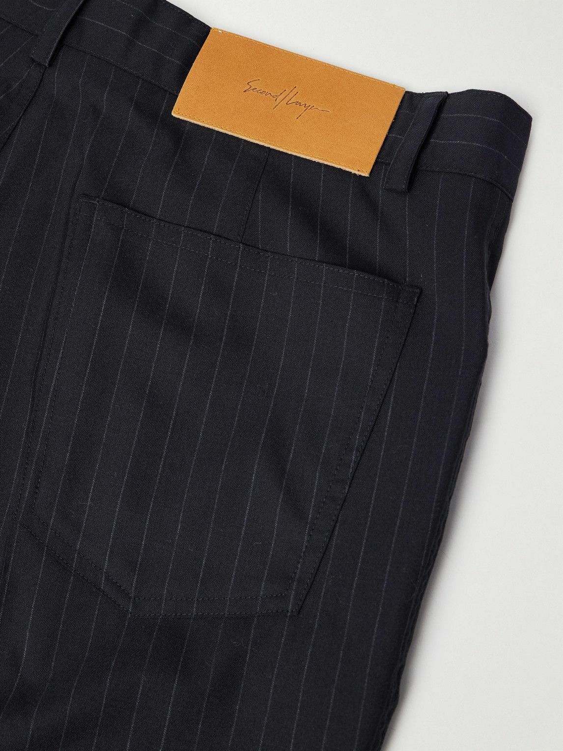 SECOND / LAYER - Flared Pinstriped Wool Trousers - Black