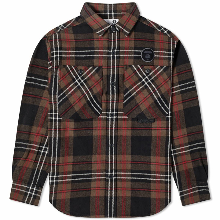 Photo: Men's AAPE Check Flannel Shirt in Black (Brown)