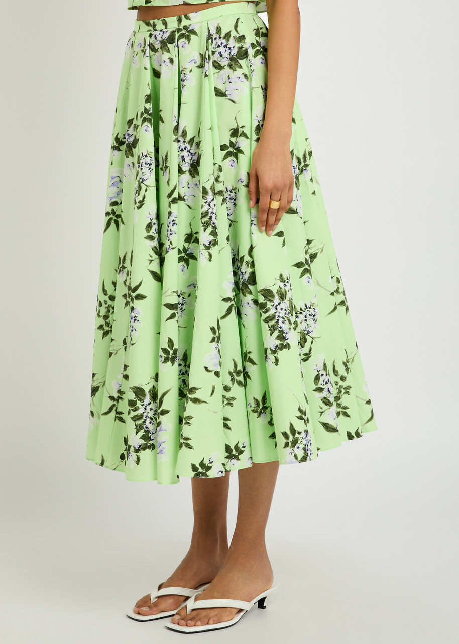Emilia Wickstead Rhea Floral-print Cotton Midi Skirt Green