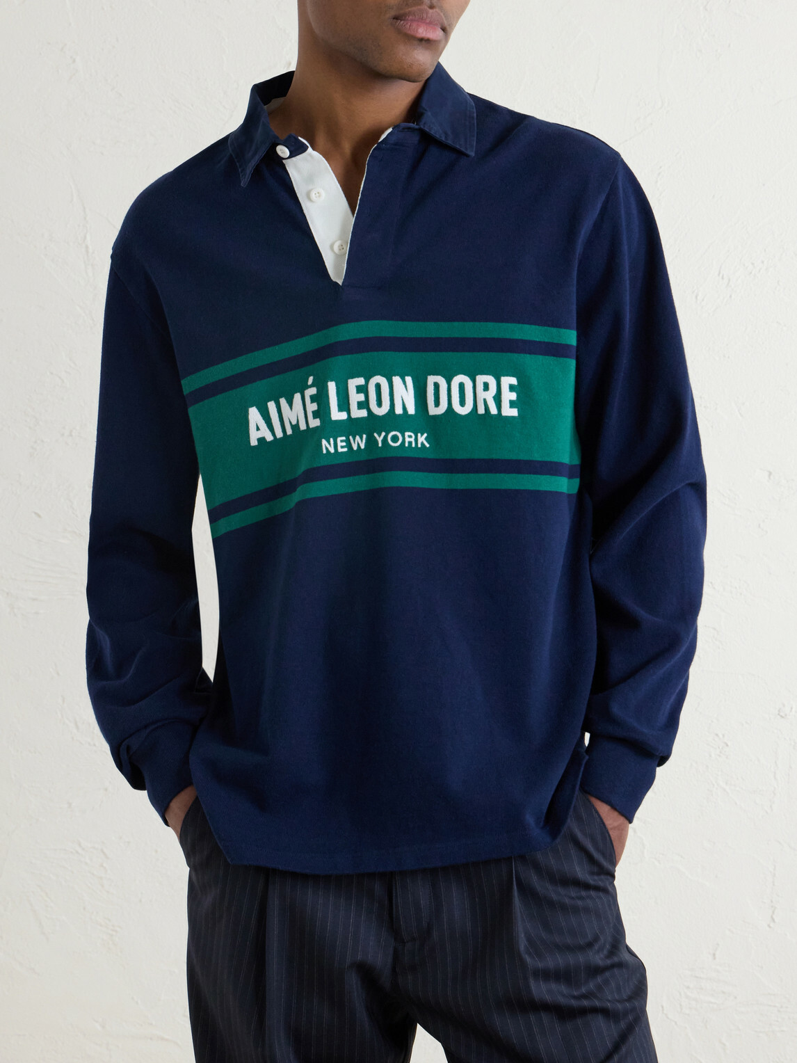 Aimé Leon Dore - Logo-Embroidered Cotton-Jersey Polo Sweater - Blue