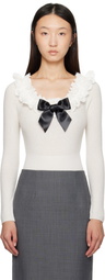 SHUSHU/TONG White Neck-Embellished Knitwear Bodysuit