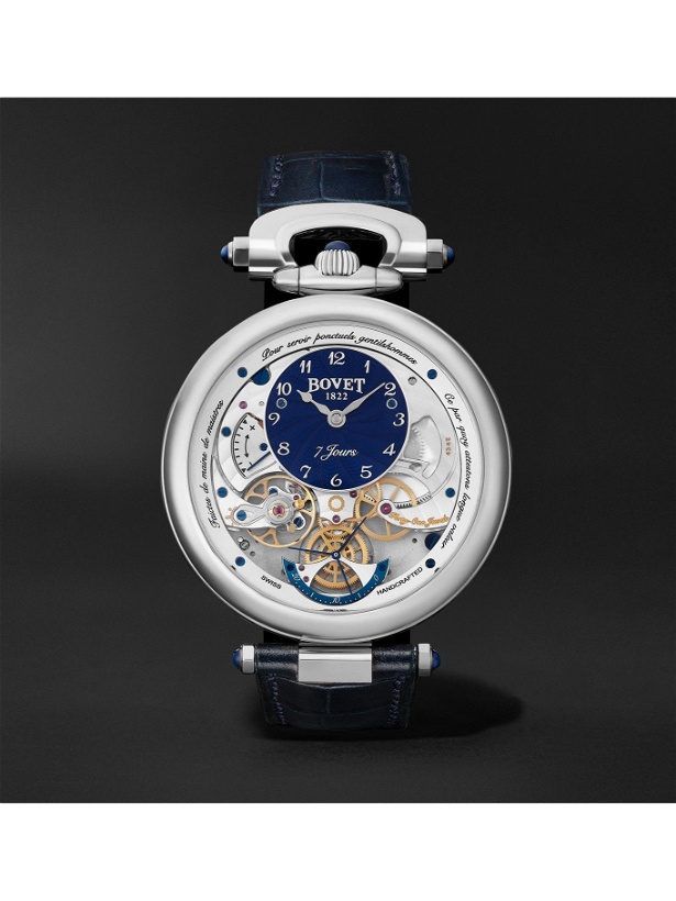 Photo: BOVET - Monsieur BOVET Hand-Wound 43mm 18-Karat White Gold and Leather Watch, Ref. No. AI43018