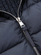 Moncler - Leather-Trimmed Quilted Shell and Ribbed Cotton and Wool-Blend Down Jacket - Blue