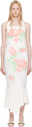 Yuhan Wang SSENSE Exclusive White Rose Printed Halterneck Midi Dress
