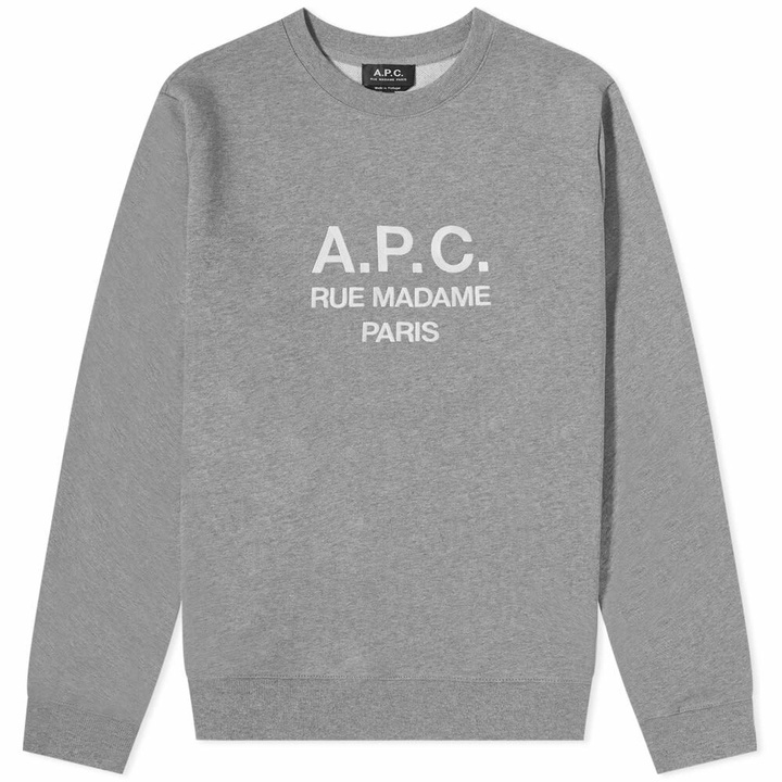 Photo: A.P.C. Men's Rufus Embroidered Crew Sweat in Dark Grey Melange