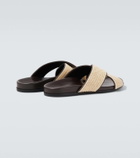 Manolo Blahnik Chiltern leather-trimmed raffia slides