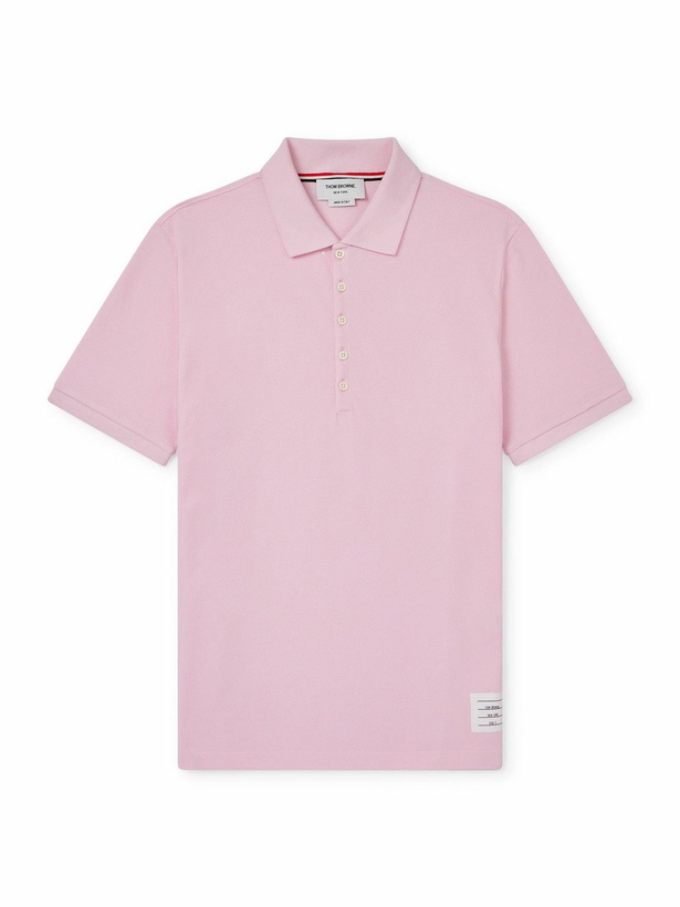 Photo: Thom Browne - Logo-Appliquéd Striped Cotton-Piqué Polo Shirt - Pink