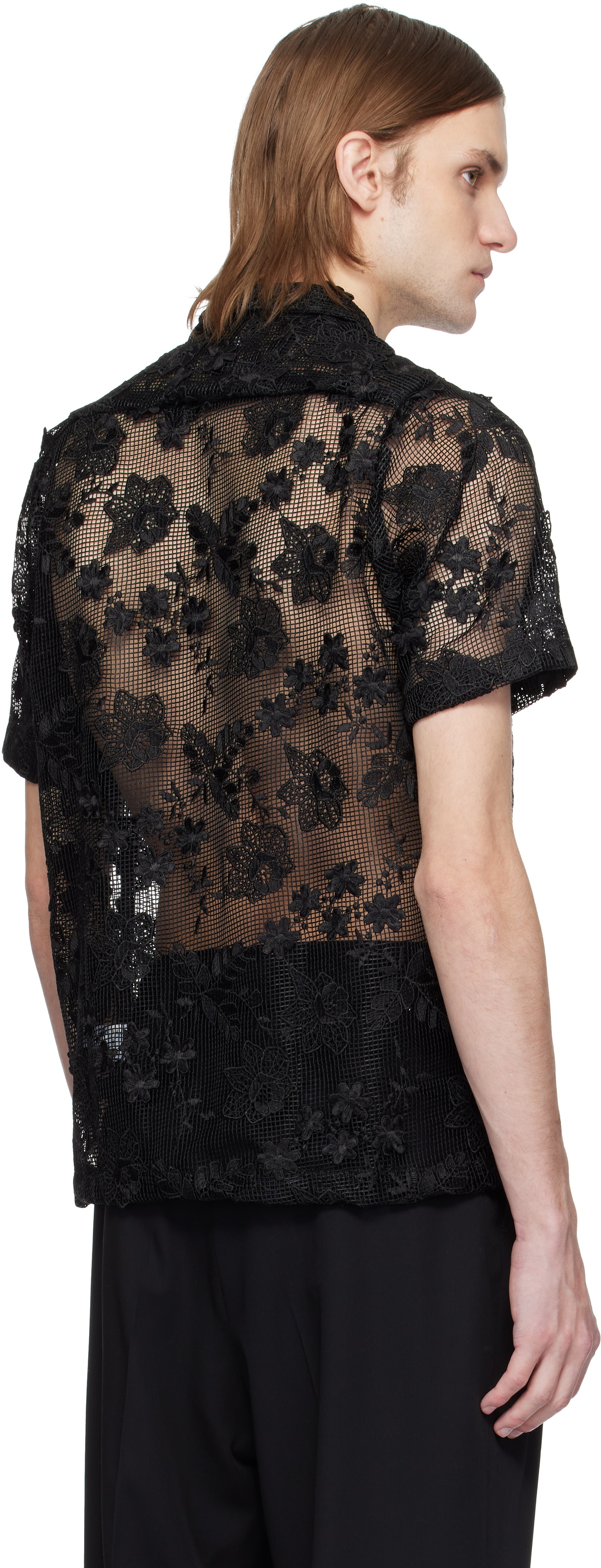 CMMN SWDN Black Duane Floral Mesh Shirt
