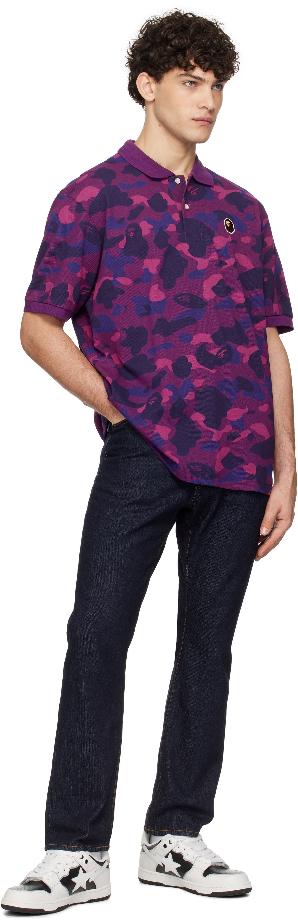 BAPE Purple Color Camo Large Ape Head Polo A Bathing Ape