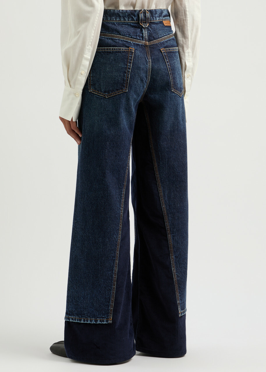 Stella Mccartney Corduroy-panelled Wide-leg Jeans Denim
