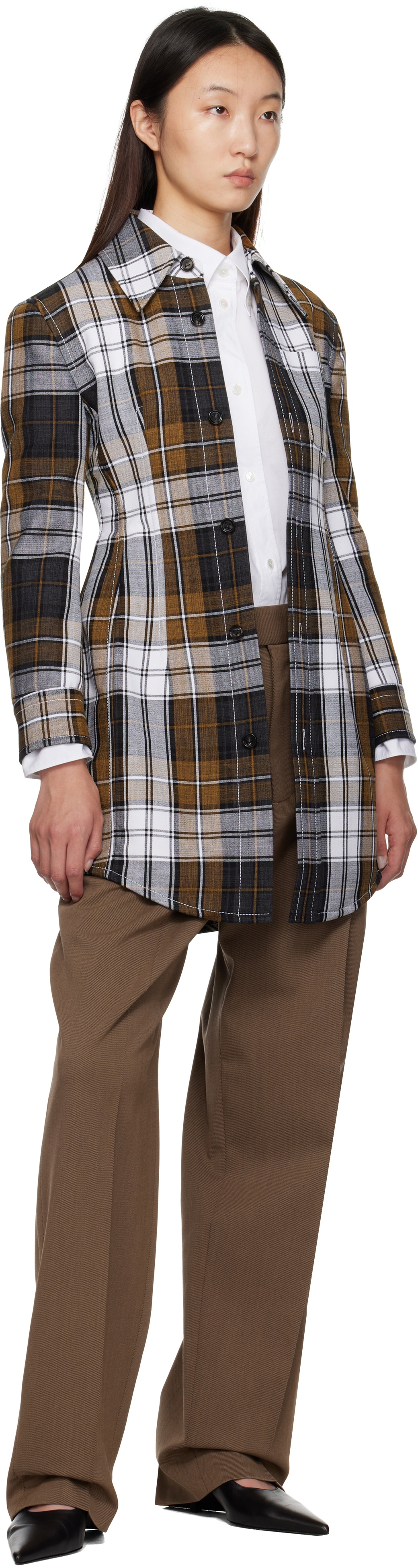 Bottega Veneta Multicolor Structured Cotton Check Coat
