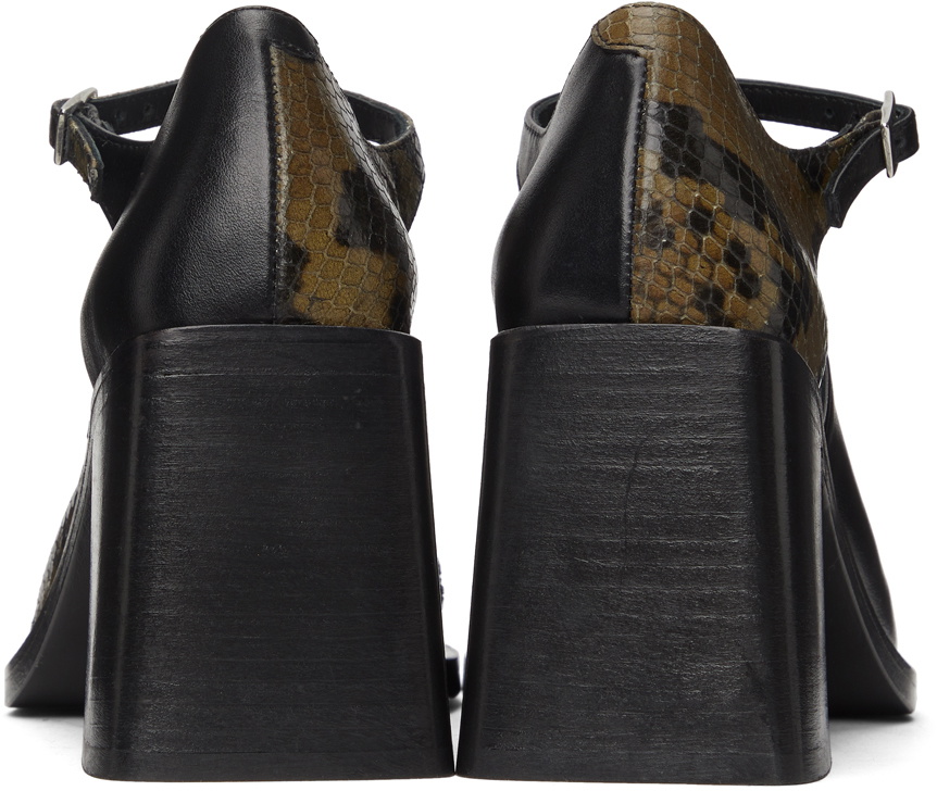 Justine Clenquet Black & Khaki Python Kate Heels