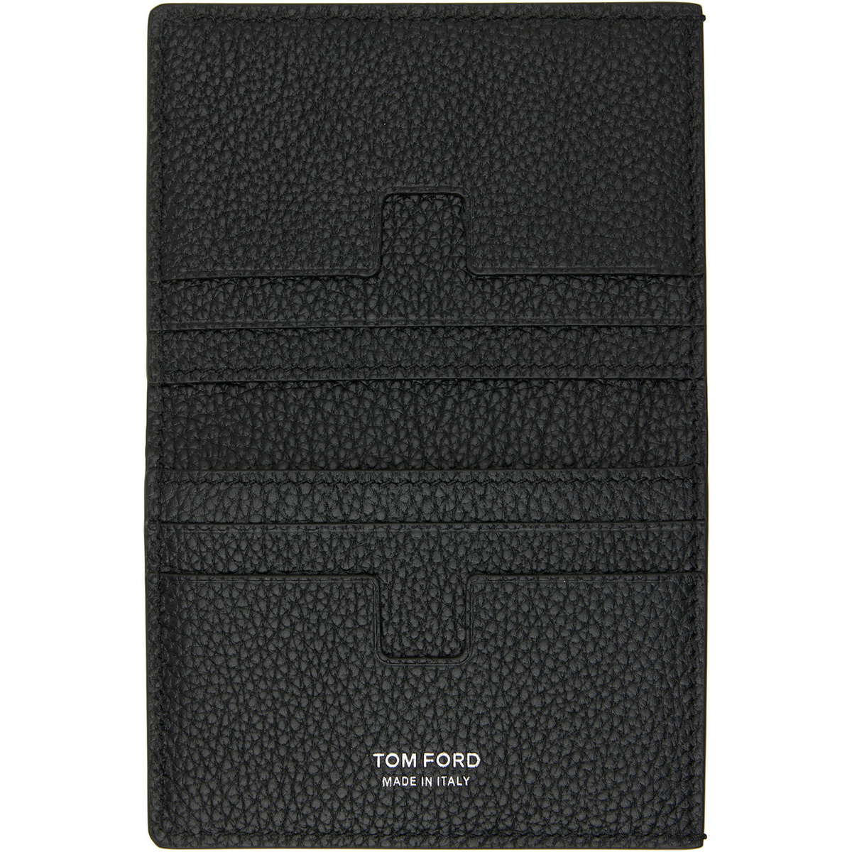 TOM FORD Black Grain Leather Folding Card Holder