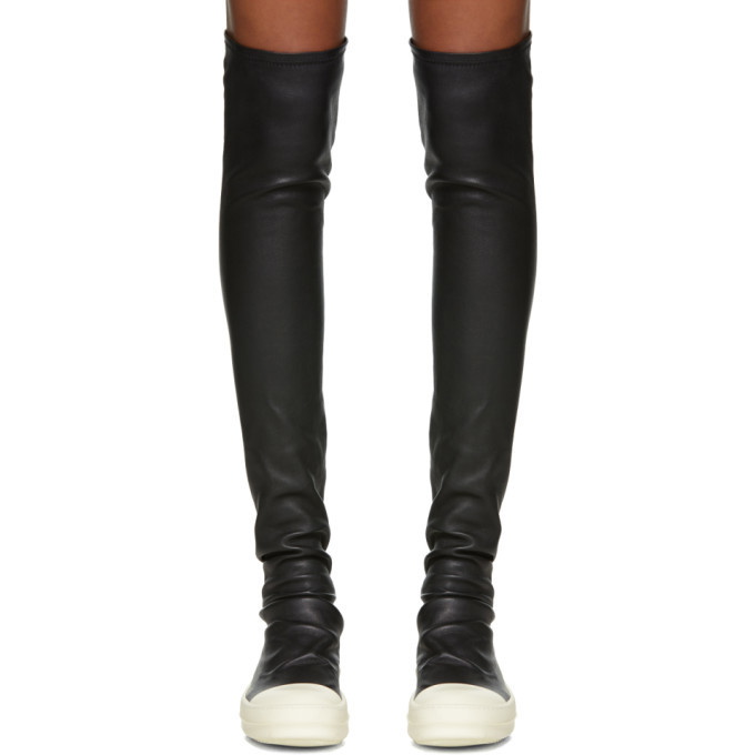 Rick Owens Black and White Stocking Thigh-High Boots Rick Owens