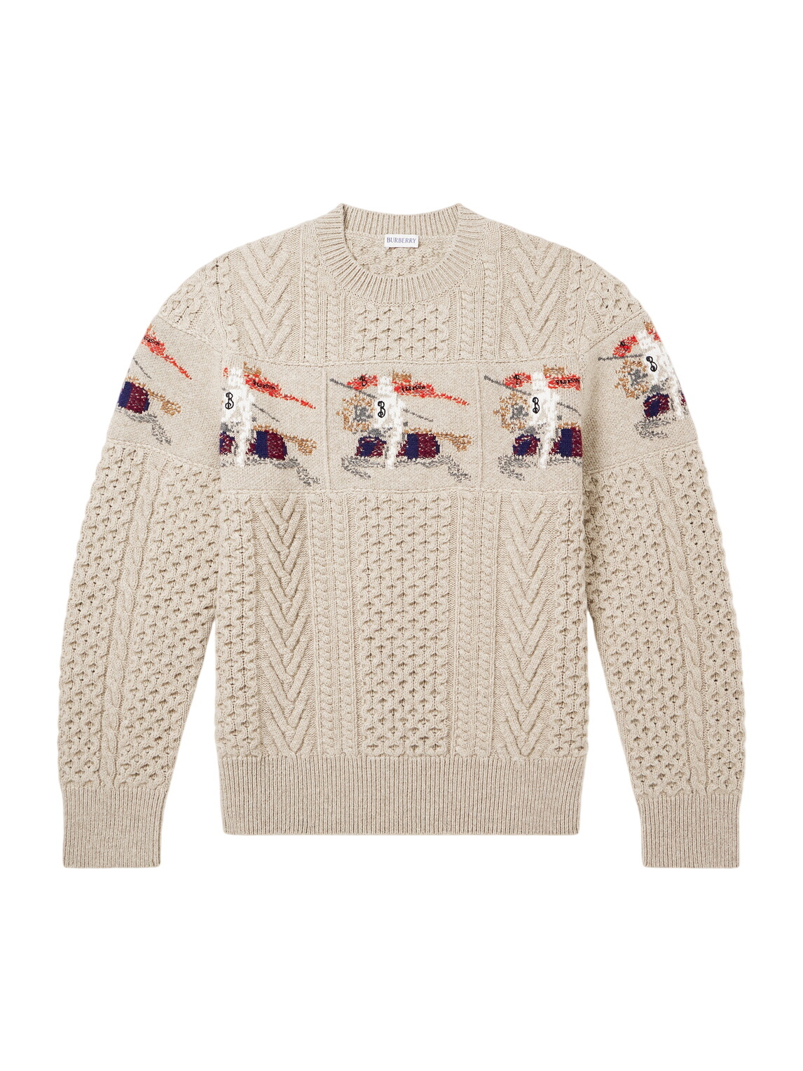 Burberry - Logo-Intarsia Cable-Knit Wool and Cashmere-Blend  display picture 3