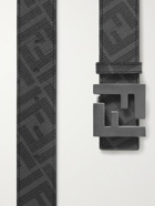 FENDI - Reversible Logo-Print Leather Belt - Gray - EU 85