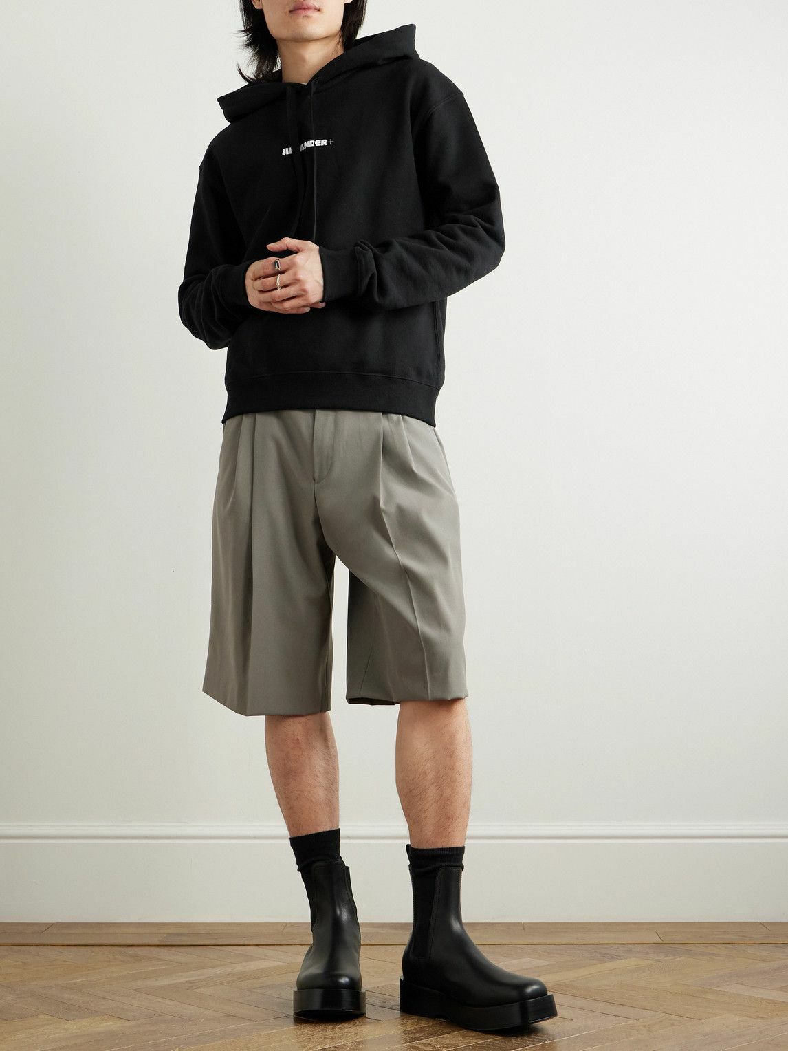 Jil Sander - Logo-Print Cotton-Jersey Hoodie - Black