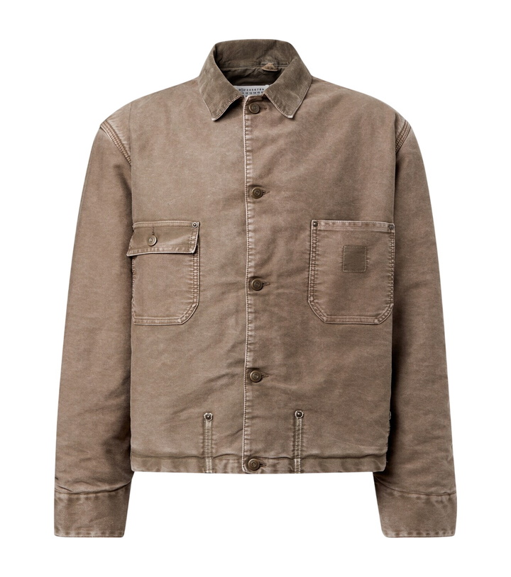 Photo: Maison Margiela Corduroy-trimmed distressed denim jacket