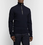 TOM FORD - Slim-Fit Ribbed Merino Wool and Cashmere-Blend Half-Zip Sweater - Navy