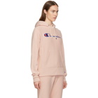 Champion Reverse Weave Pink Logo Hoodie