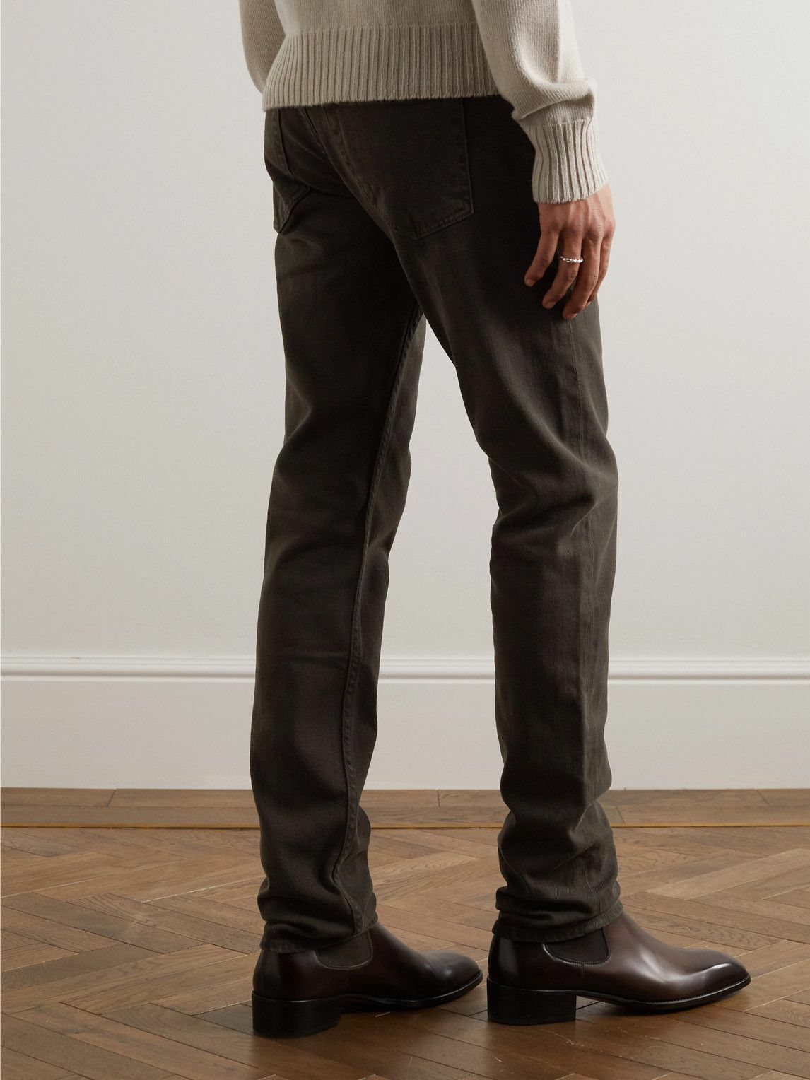 TOM FORD - Slim-Fit Straight-Leg Stretch-Cotton Twill Trousers - Brown ...