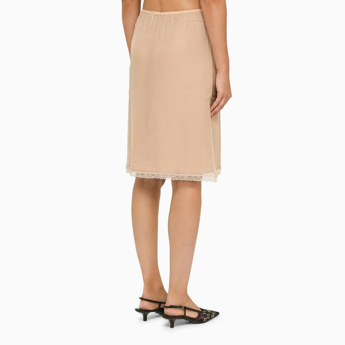 Gucci Nude Acetate Skirt With Lace