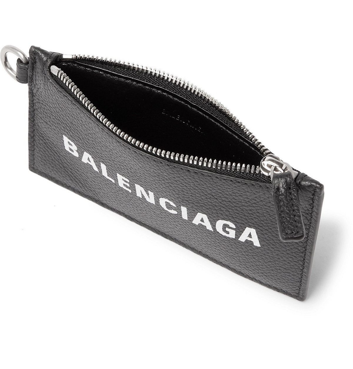 Balenciaga All Over Brand Print Black Leather Lanyard Card Holder