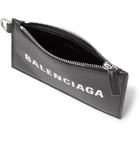 BALENCIAGA - Logo-Print Full-Grain Leather Cardholder with Lanyard - Black