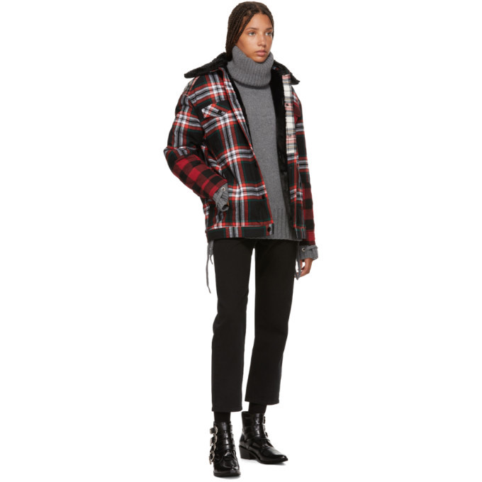 McQ Alexander McQueen Red and Black Tartan Boxy Jacket McQ