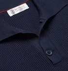 Brunello Cucinelli - Ribbed Cotton Polo Shirt - Blue