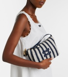 Miu Miu Striped leather-trimmed crochet shoulder bag