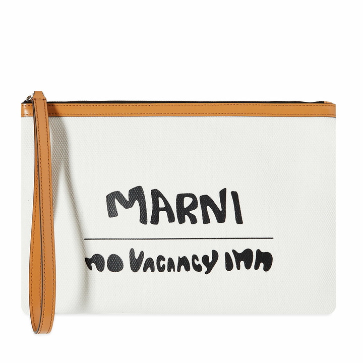 Photo: Marni X No Vacancy Inn Canvas Pouch in Shell/Pompeii