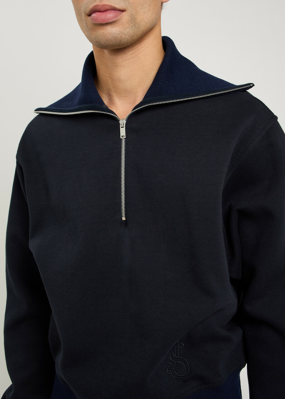 Jil Sander Half-zip Cotton Polo Sweatshirt Navy