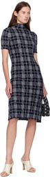 Burberry Navy & White Check Wool Blend Midi Dress