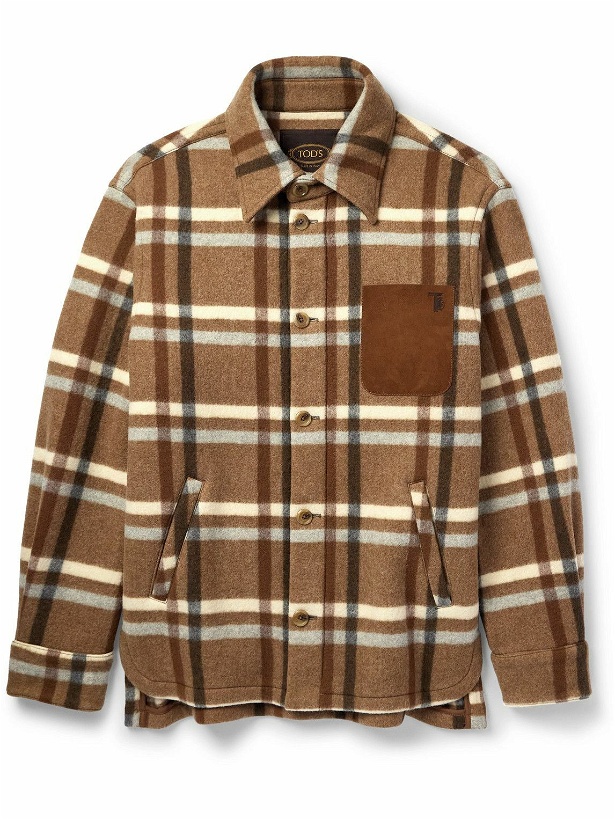 Photo: Tod's - Suede-Trimmed Checked Wool-Blend Shirt Jacket - Brown