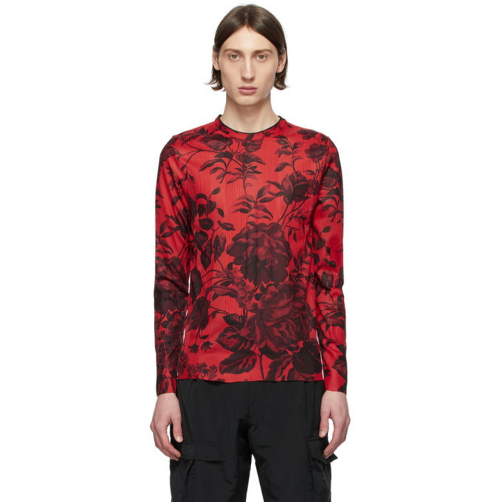 Photo: Givenchy Red Floral Ribbed Long Sleeve T-Shirt