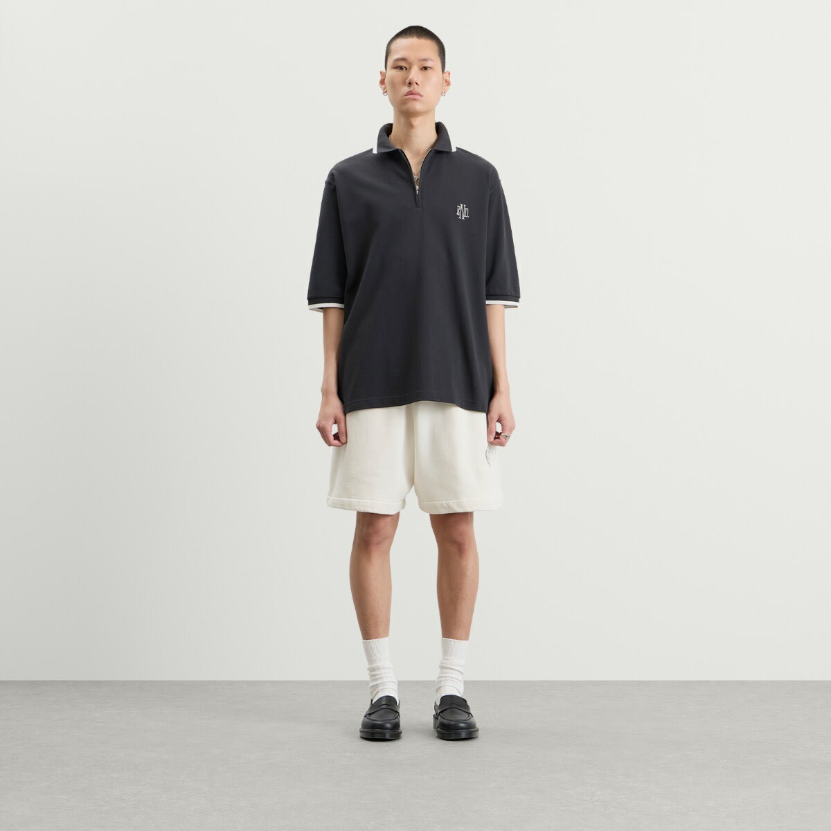 END. Piquet Polo in Cinder Black/Off White