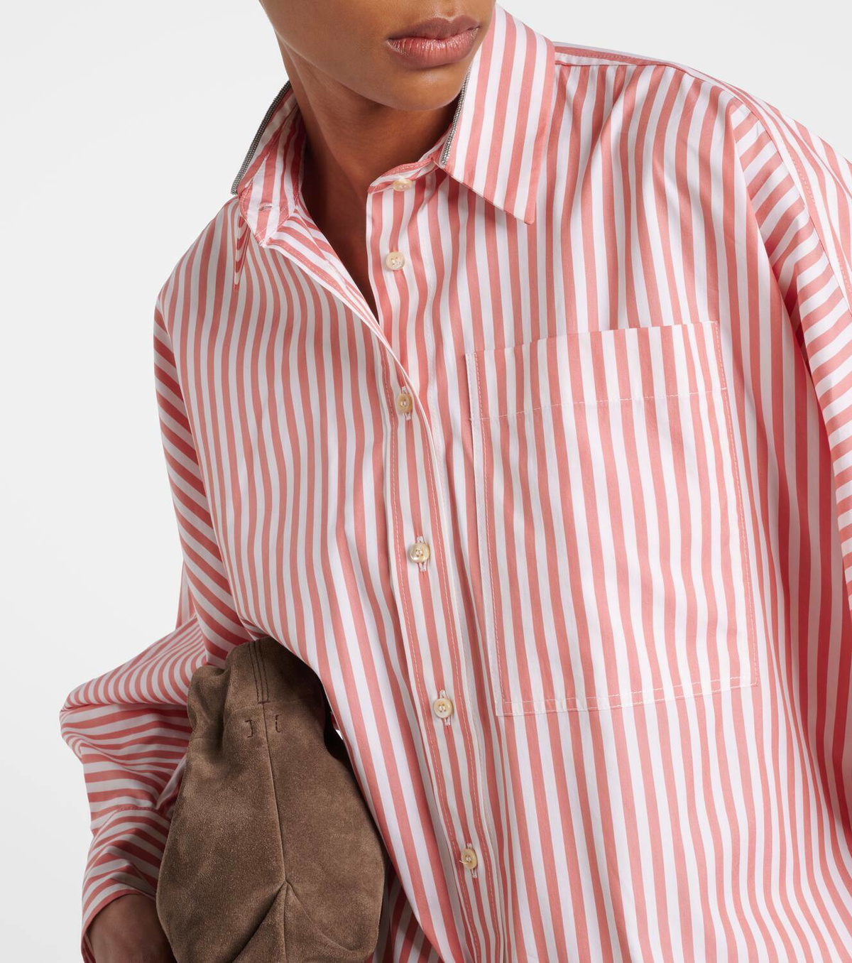Brunello Cucinelli Oversized striped cotton and silk shirt
