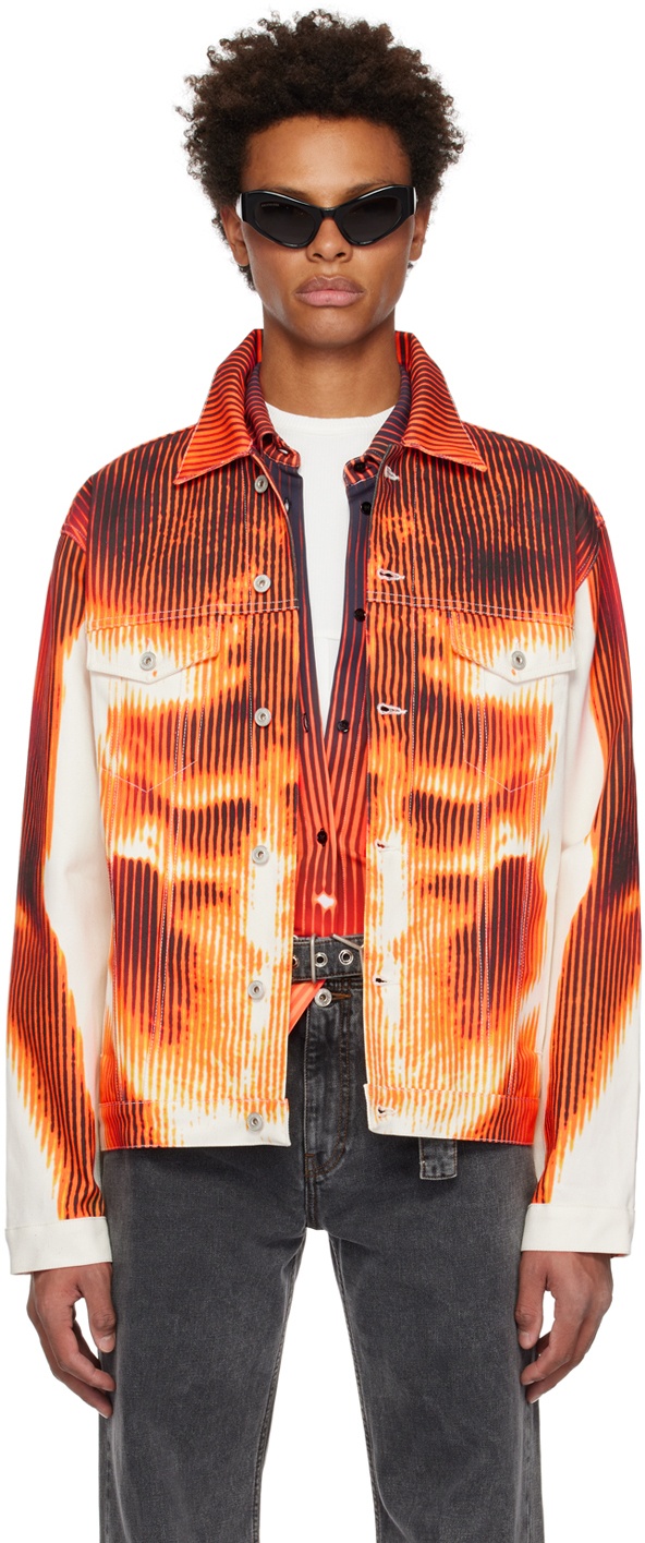 Photo: Y/Project SSENSE Exclusive White & Orange Jean Paul Gaultier Edition Denim Jacket