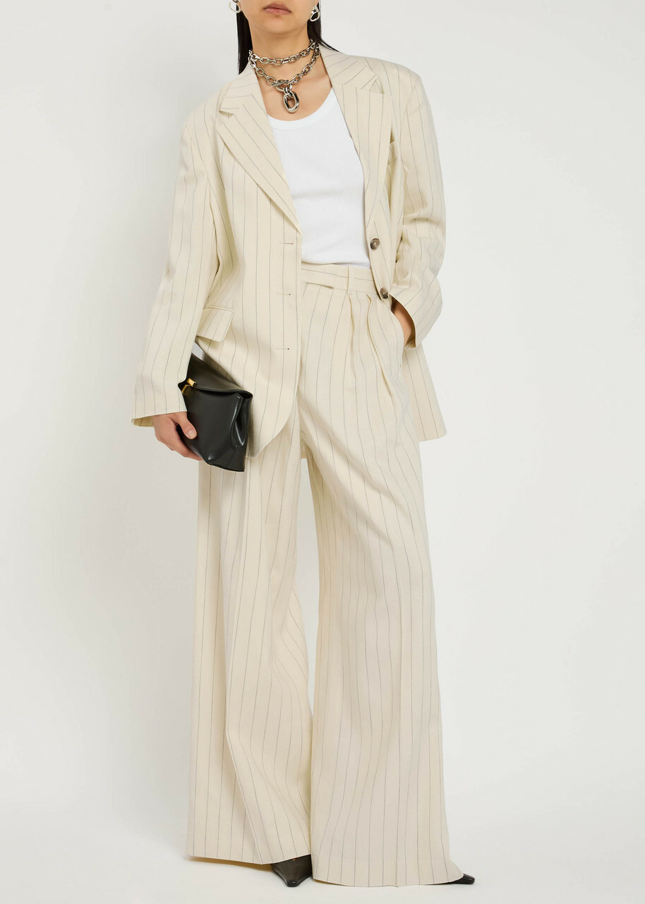 Anine Bing Lou Pinstriped Wide-leg Trousers Cream