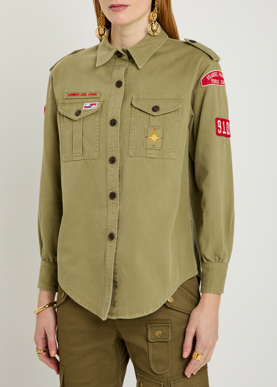 Isabel Marant Umberta Appliquéd Twill Shirt Khaki