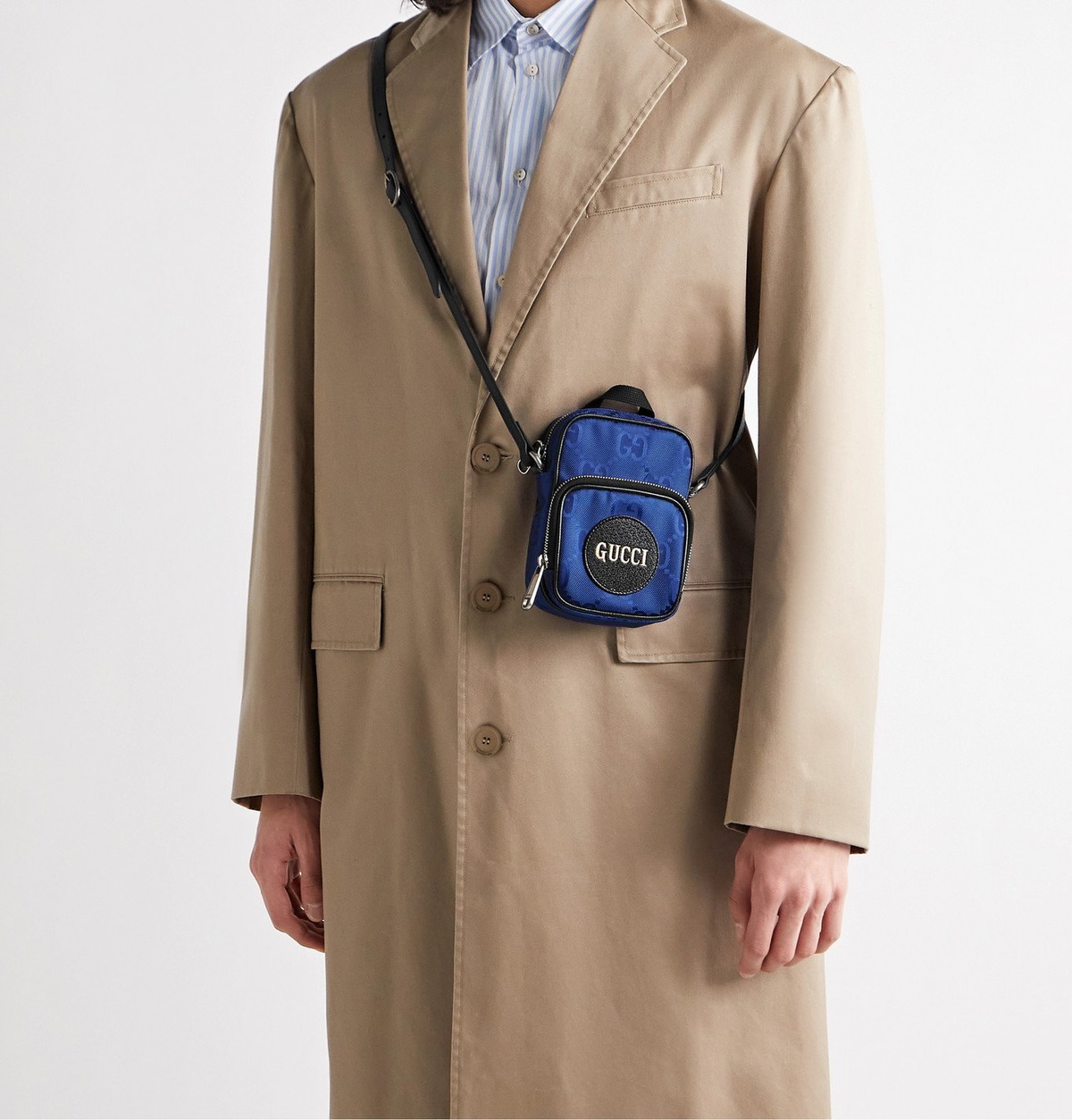 GUCCI LeatherTrimmed Monogrammed ECONYL Messenger Bag Blue Gucci