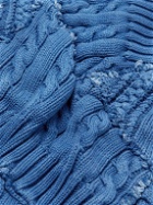 Greg Lauren - Shawl-Collar Patchwork Cable-Knit Cotton Cardigan - Blue