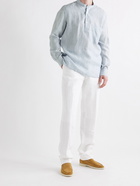 RUBINACCI - Grandad-Collar Striped Linen Half-Placket Shirt - Blue