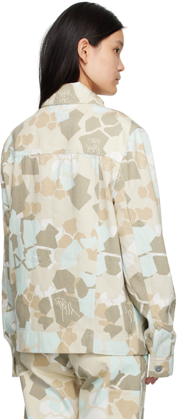 Objects IV Life Beige & Blue Camouflage Denim Jacket
