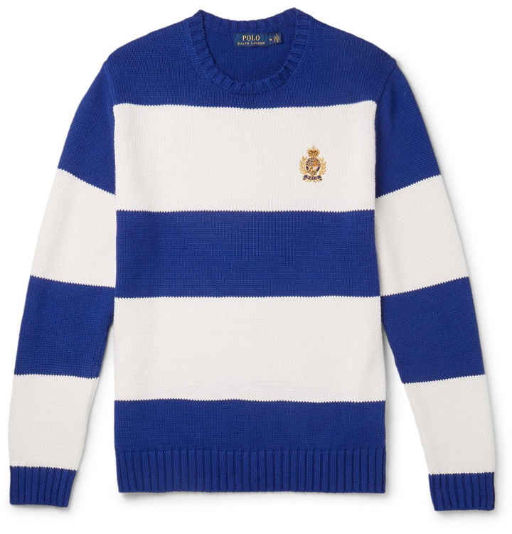 Photo: Polo Ralph Lauren - Logo-Embroidered Striped Cotton Sweater - Men - Royal blue